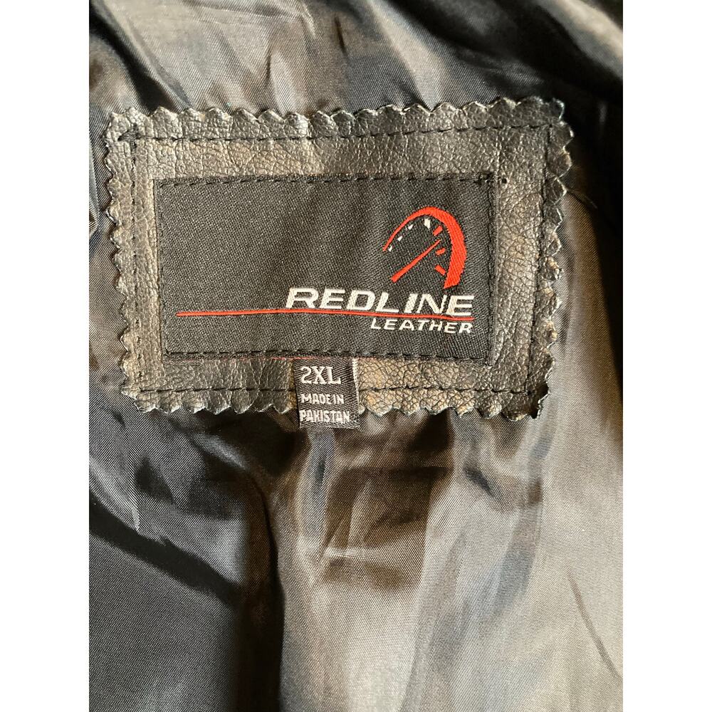 Men's Leather Coat Jacket 2XL Black Snap-Down Buttons Redline Red Line - Picture 4 of 9